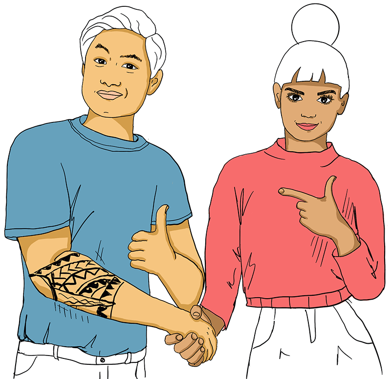 Un homme et une femme qui se serrent la main.