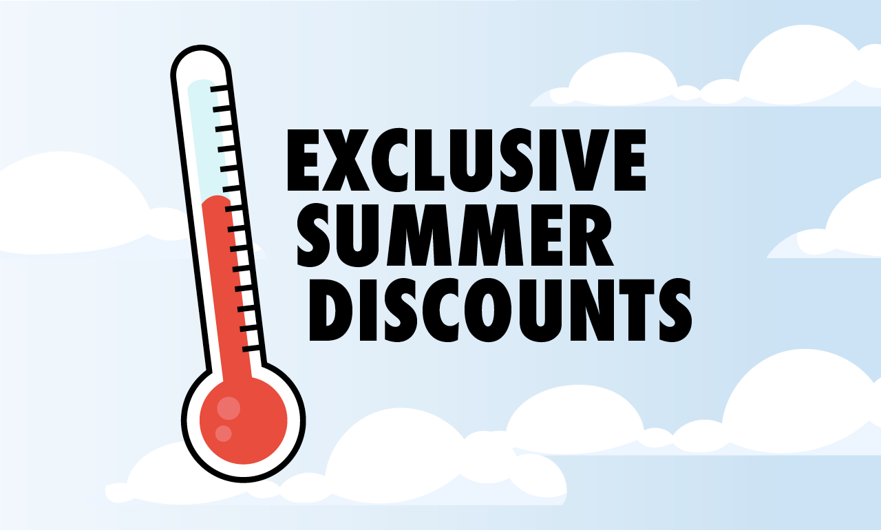 A thermometer with the text Exclusive summer discounts.