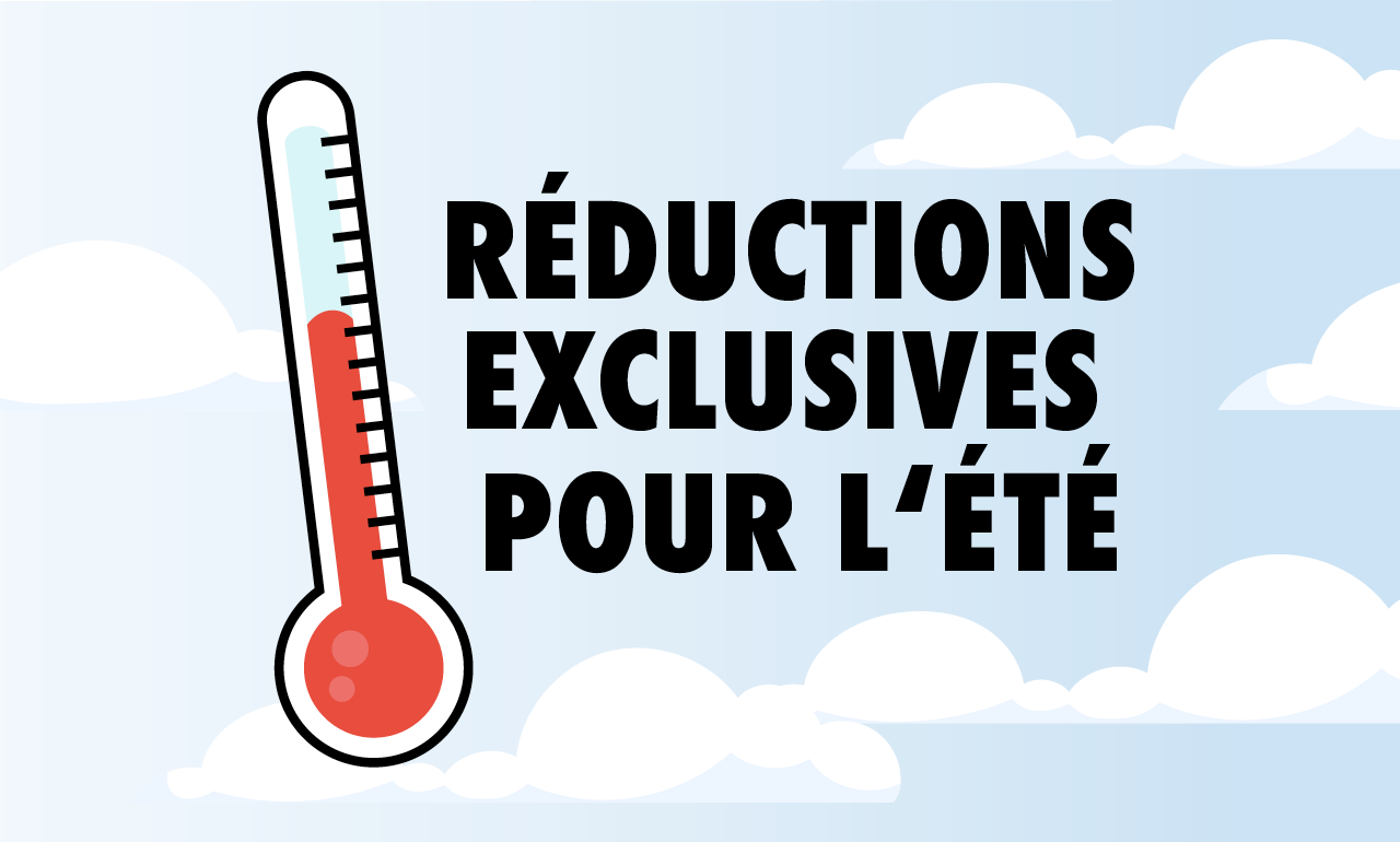 Un thermomètre avec le texte Rabais exclusifs d'été.