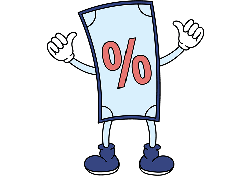 Illustration d'un billet de banque représentant deux bras, deux jambes et le symbole du pour cent sur la poitrine.