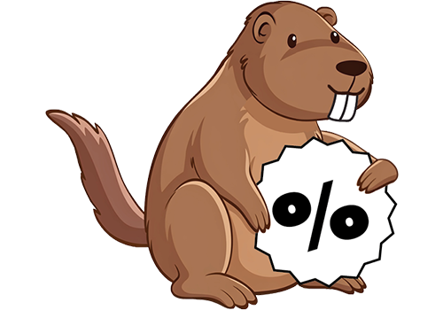 An illustration of a marmot holding a per cent sign in its paws.
