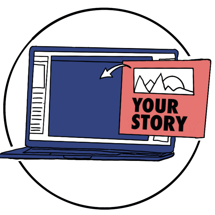 Ordinateur portable avec le message Votre histoire
