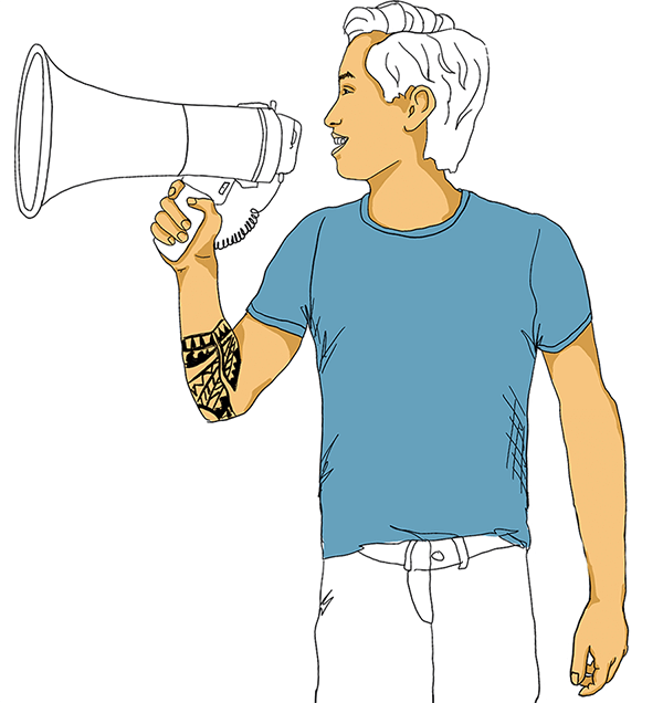 A man holding a megaphone in his hand