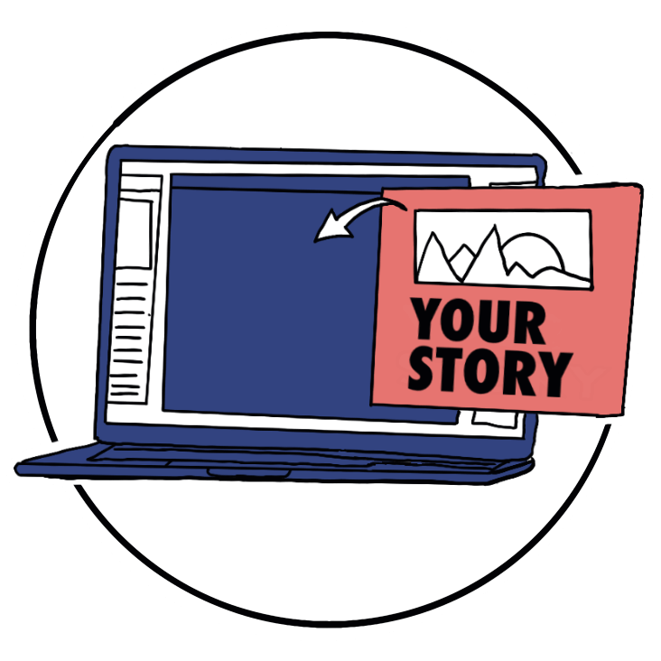 Laptop mit dem Hinweis Ihre Story