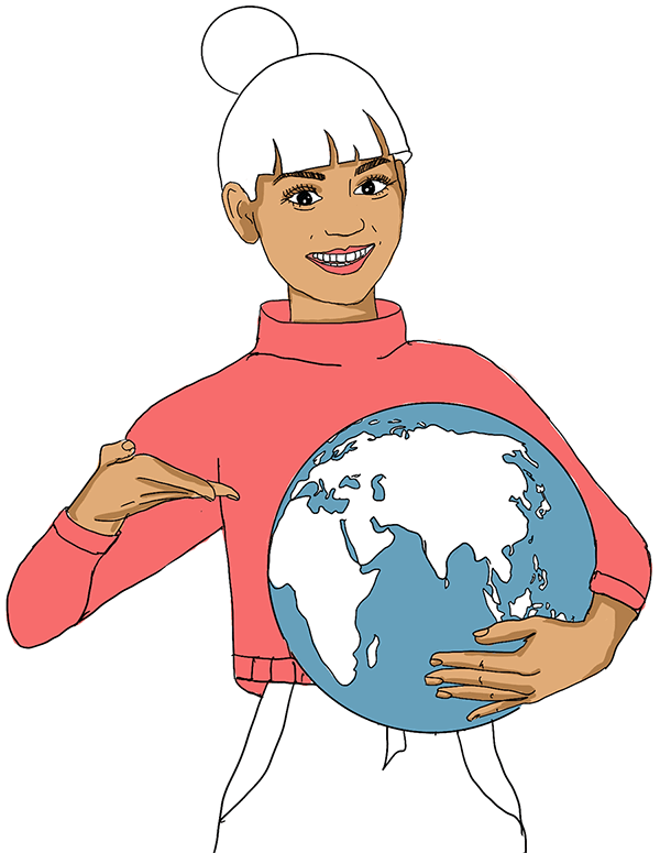Une femme tenant un globe dans ses mains.