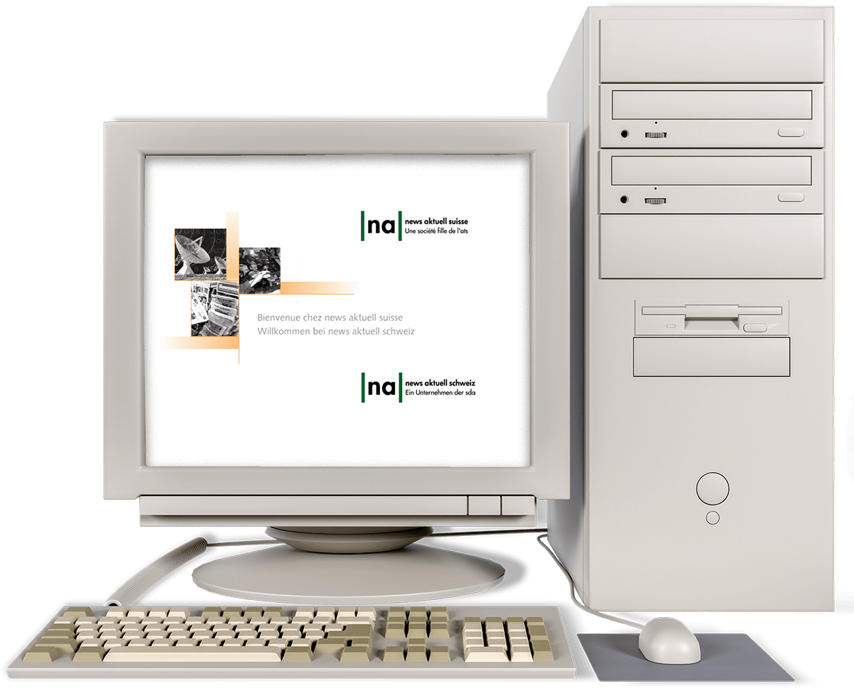 Ein Computer, auf dessen Bildschirm die news aktuell Website aus dem Jahr 2000 zu sehen ist.