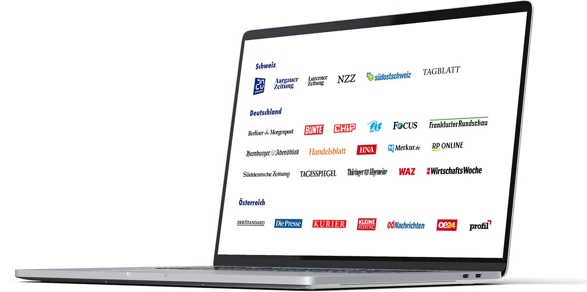 Ein Computer, der auf dem Bildschirm die Logos der Native Ads Partner zeigt.
